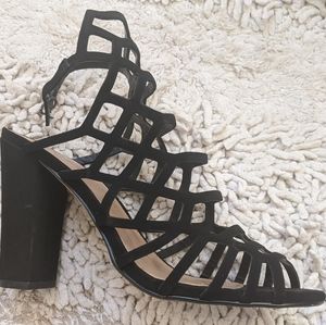 EXPRESS strappy suede chunky heels